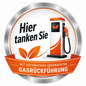 Aufkleber Gasrückführung automatisch überwacht